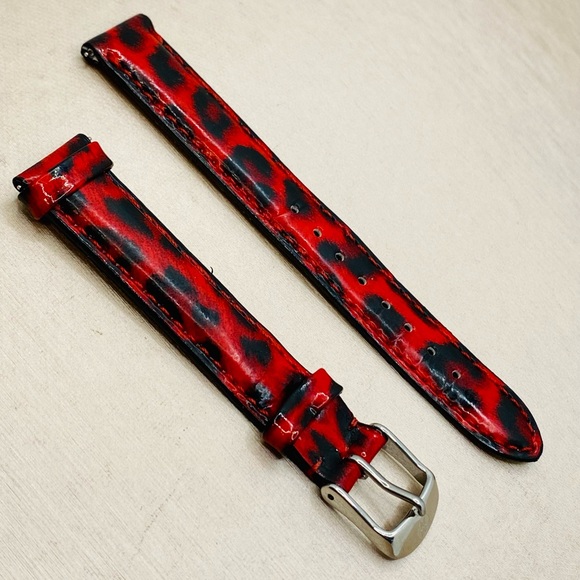 EUC MICHELE 16mm Red/Black Leopard Print Genuine Leather Replacement Band Strap - Picture 4 of 13
